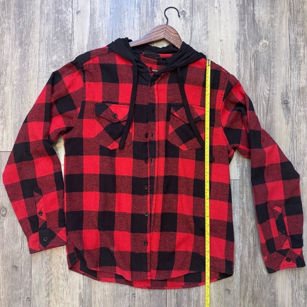 Reccess Red and Black Plaid Hoodie Shirt 100% Cotton Men’s Size Medium - Picture 6 of 9